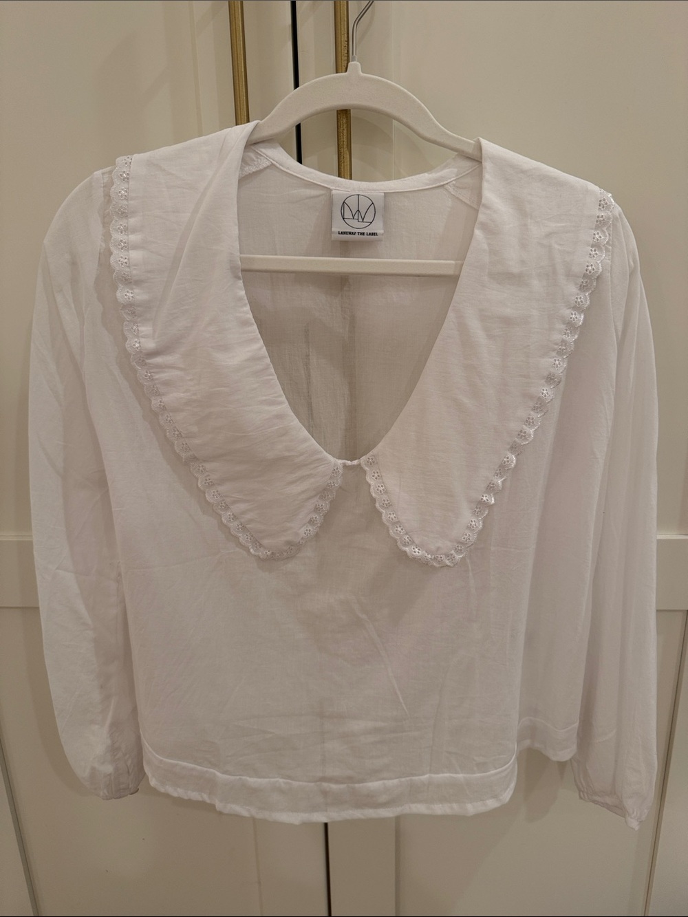 White Lace-Trim Cotton Blouse with Peter Pan Collar
